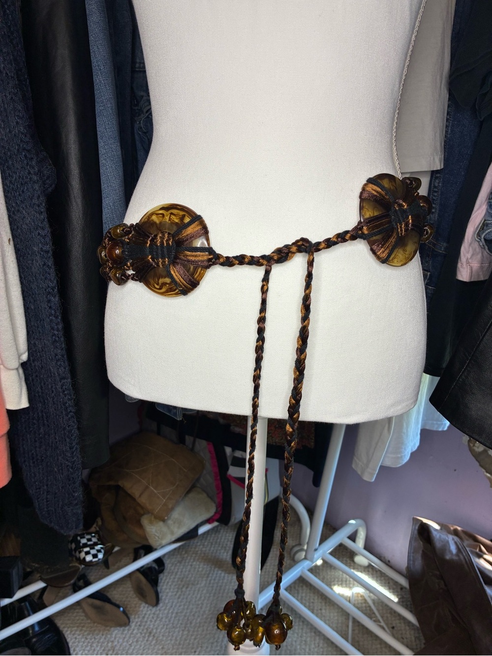 Vintage Y2K Boho Beaded Wrap Belt Macrame Belt